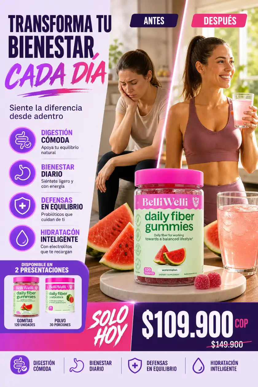 BelliWelli Fibra Diaria + Probióticos + Colágeno - Sandía Salud Fitness