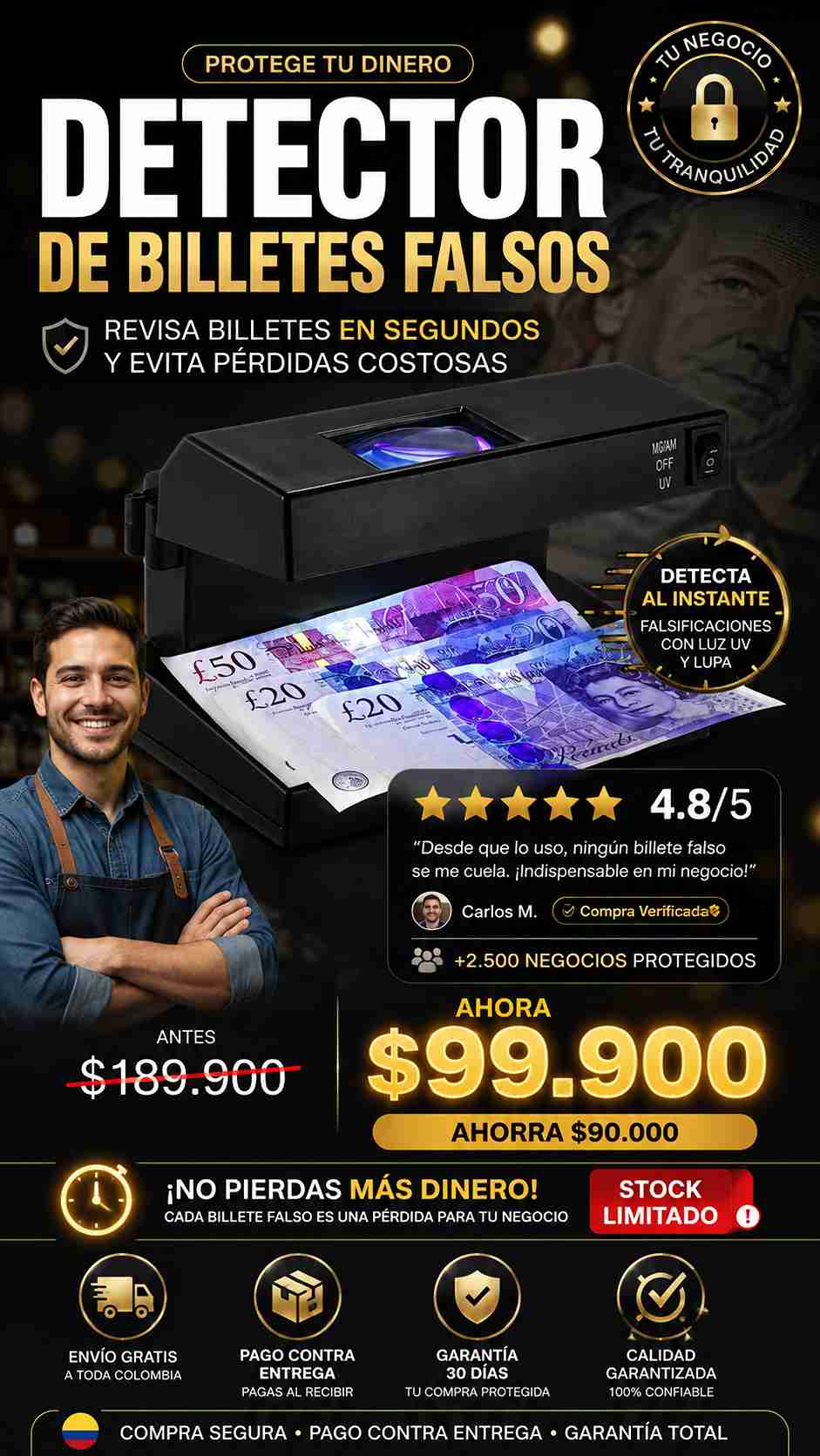 Detector de billetes falsos luz UV