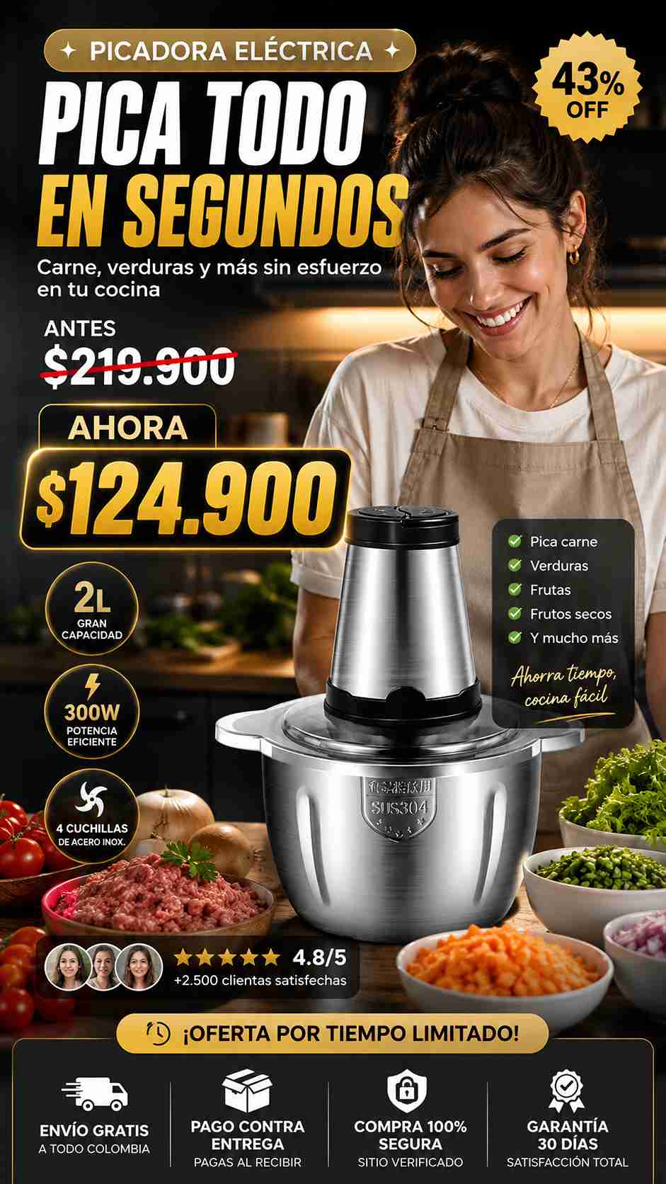 PROCESADOR DE CARNE Y VERDURAS 2 L