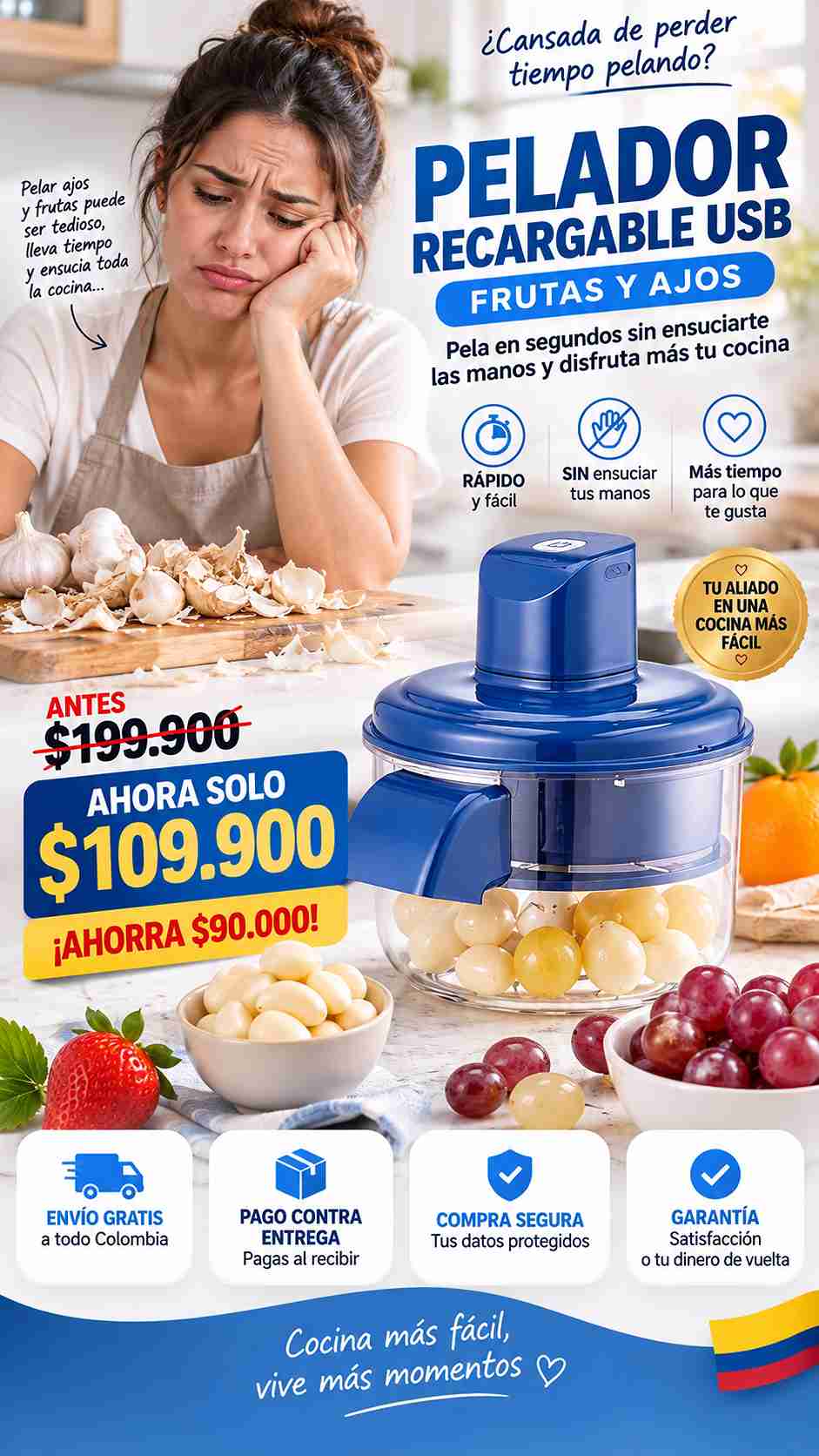 Pelador Recargable USB Frutas Y Ajos