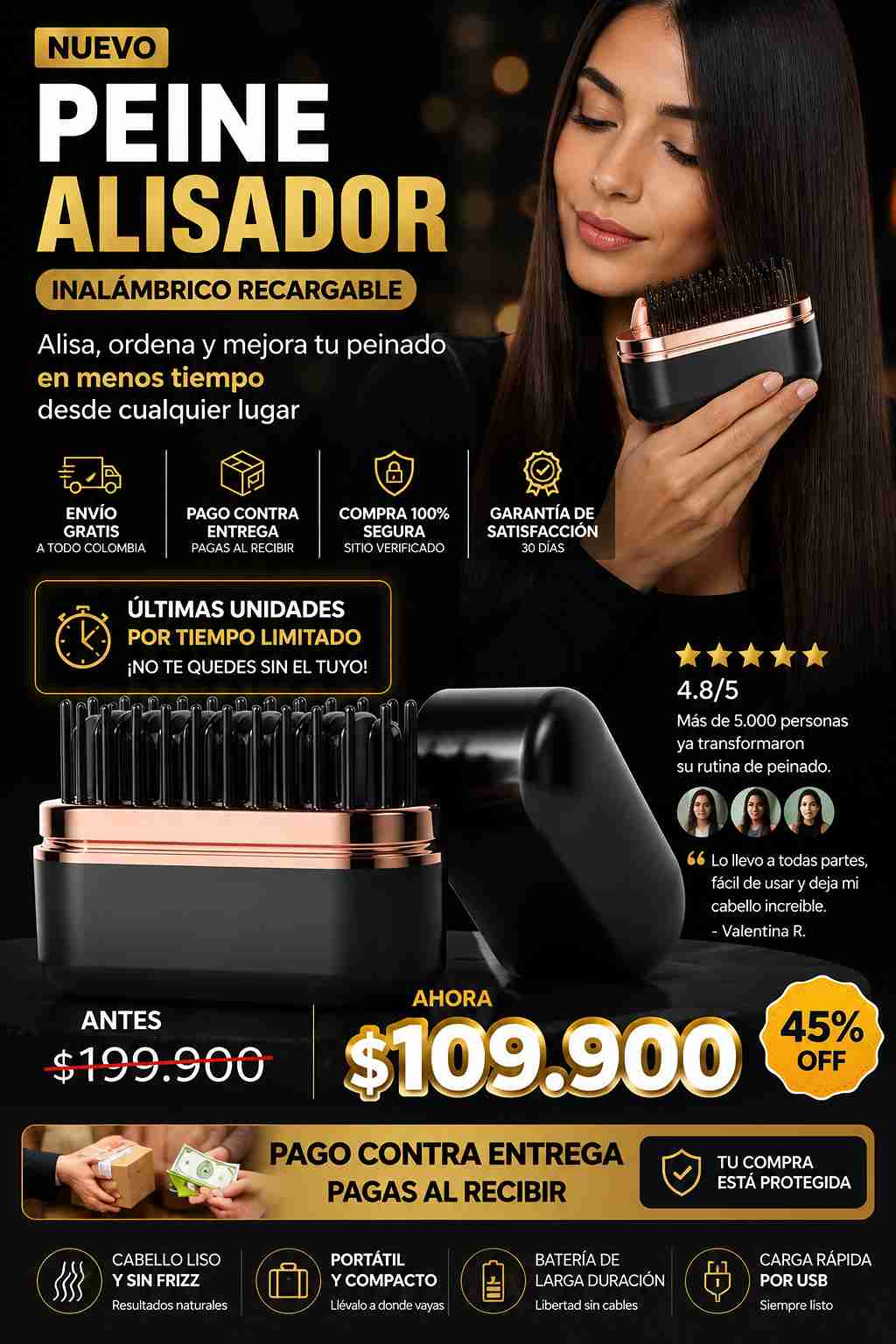 CEPILLO ALISADOR PORTÁTIL RECARGABLE