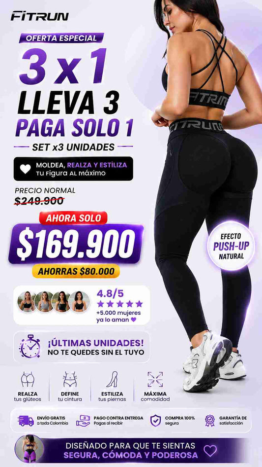 Set x3 Leggings FITRUN Super Nuts Push-Up