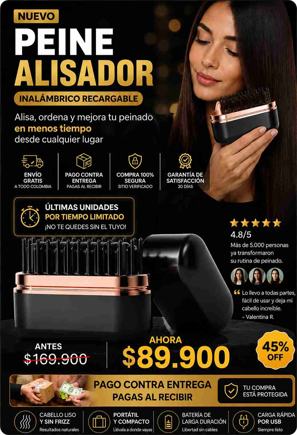 CEPILLO ALISADOR PORTÁTIL RECARGABLE